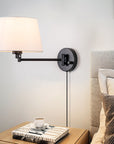 C Cattleya 2-Pack Indoor Wall Light with Linen Shade Black Finish Swing Arm Wall Light Plug-In/Hardwired