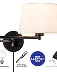 C Cattleya 2-Pack Indoor Wall Light with Linen Shade Black Finish Swing Arm Wall Light Plug-In/Hardwired