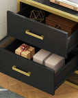 DWVO Modern Nightstand End Side Table with 2 Drawers and Metal Frame for Bedroom Living Room, Black and Gold