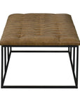HomePop Draper 58" Large Ottoman with Button Tufting, Light Brown Faux Leather