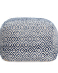 Chero Distressed Diamond 22" Square Pouf Ottoman Blue and Beige