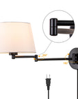 C Cattleya 2-Pack Indoor Wall Light with Linen Shade Black Finish Swing Arm Wall Light Plug-In/Hardwired