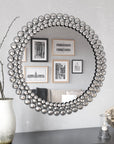 Silver Jeweled Round Wall Mirror for Wall Decor,24"