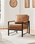 Alden Design Mid-Century Modern Accent Chair with Metal Frame, Light Brown Faux Leather