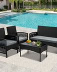 Outdoor Patio Conversation Set, Segmart 4 Pieces Rattan Sofa Set Cushioned Sofa & Charis, Deck Porch Poolside Furniture Table Set for 4, Gray