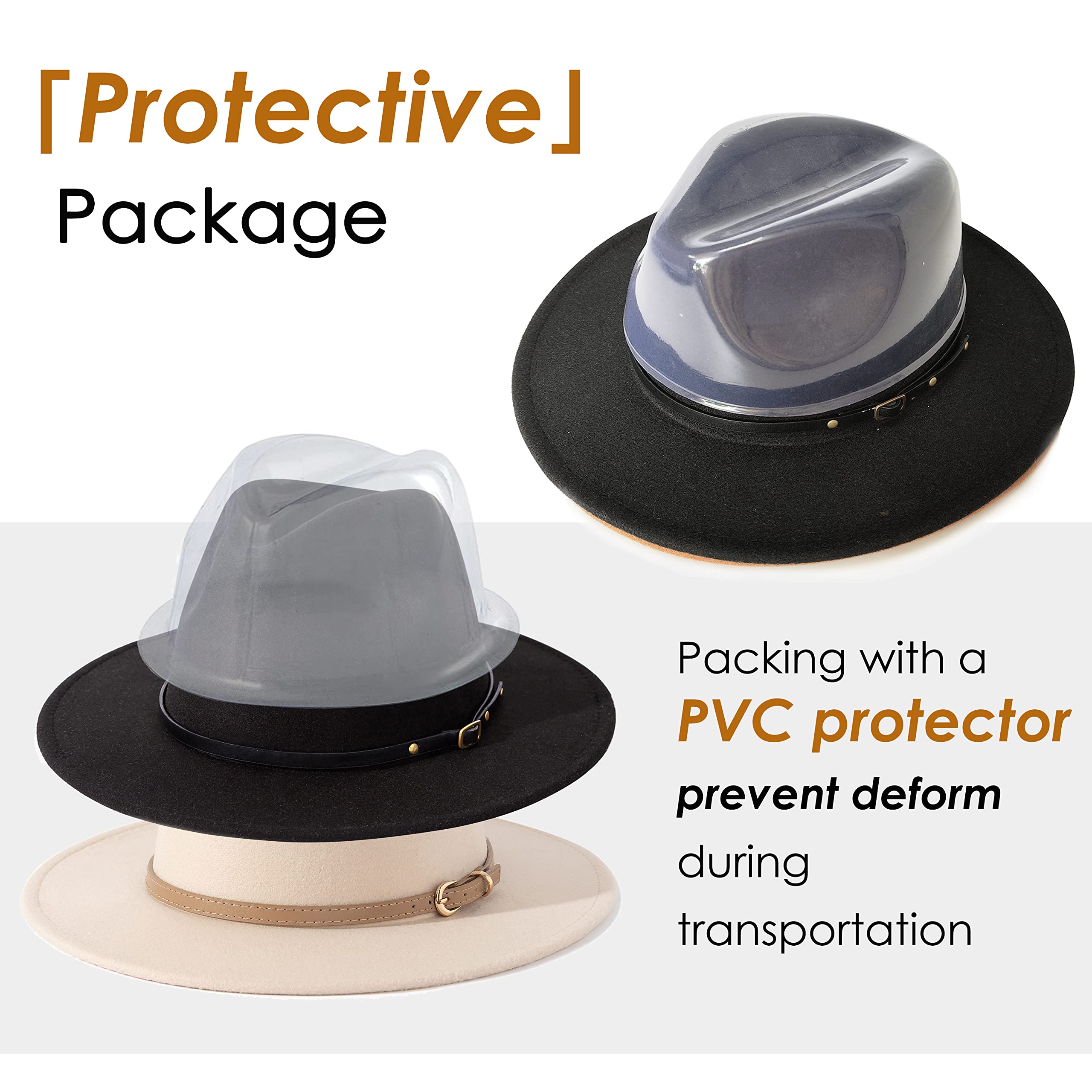 COPY - Wide Brim Belt Buckle Fedora Moda | Black Flat Brim Wool Fedora Hat With Vegan Leather  main image 3
