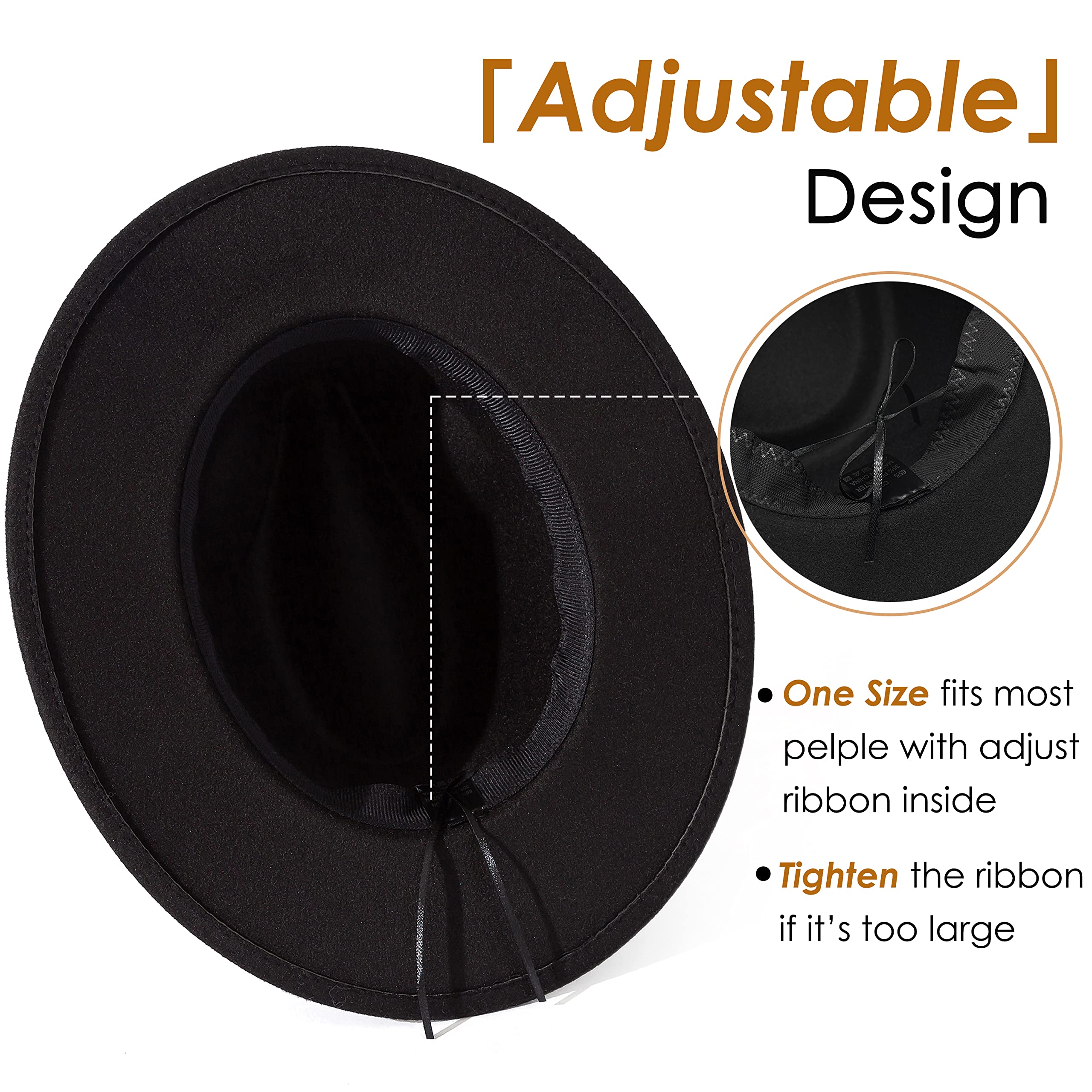 Wide Brim Fedora Hat with Buckle - Adjustable Unisex Womens Mens Adjustable Classic Wide Brim Belt Buckle  main image 4