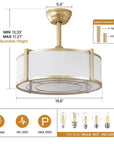 20" Modern Fabric Caged Ceiling Fan Chandelier with Remote - Gold - 4-Light
