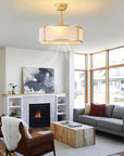 20" Modern Fabric Caged Ceiling Fan Chandelier with Remote - Gold - 4-Light