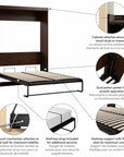 Pemberly Row 59" Contemporary Wood/Metal Full Wall Bed in Chocolate