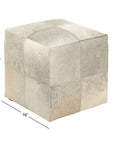 Decmode 16" x 16" Gray Leather Handmade Cowhide Ottoman with Patchwork Pattern, 1-Piece