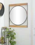 DecMode 30" x 34" Brown Wall Mirror with Wood Accents