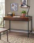 Industrial Acacia Wood Storage Desk