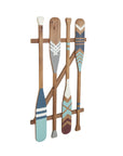 DecMode Blue Wood Novelty Canoe Oar Paddle Wall Decor with Arrow and Stripe Patterns