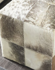Decmode 16" x 16" Gray Leather Handmade Cowhide Ottoman with Patchwork Pattern, 1-Piece