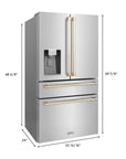 ZLINE 36" Autograph Edition 21.6 cu. ft Freestanding French Door Refrigerator with Water and Ice Dispenser in Fingerprint Resistant Stainless Steel with Gold Accents (RFMZ-36-G)