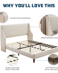 Queen Size Bed Frame, Platform Bed Frame with Upholstered Headboard, Modern Deluxe Wingback, Wood Slat Support, Mattress Foundation