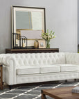 Emery Chesterfield Sofa, Luxurious Comfort for Cozy Living Rooms, Mid-Century Modern couch, Elegance & Serenity, 3-Seater Sofa White,PU