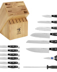 HENCKELS Statement 15-Piece Kitchen Knife Set, Chef's Knife, Steak Knives, Light Brown Block