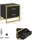 DWVO Modern Nightstand End Side Table with 2 Drawers and Metal Frame for Bedroom Living Room, Black and Gold