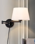 C Cattleya 2-Pack Indoor Wall Light with Linen Shade Black Finish Swing Arm Wall Light Plug-In/Hardwired