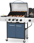 4 - Burner Gas BBQ Grill with Side Burner and Porcelain - Enameled Cast Iron Grates - From Where -