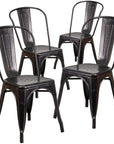 4 Pack Black - Antique Gold Metal Chair - From Where -