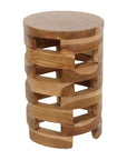 Maeve Open Slat Solid Wood Round Rustic Drum Accent Table by East at Main Natural Brown 12 x18