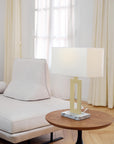 D'Alessio 20-inch Modern Gold Table Lamp, White Linen Shade, LED Bulb Included