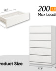 5 Drawer Wooden White Tall Dresser - From Where -