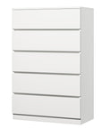 5 Drawer Wooden White Tall Dresser - From Where -