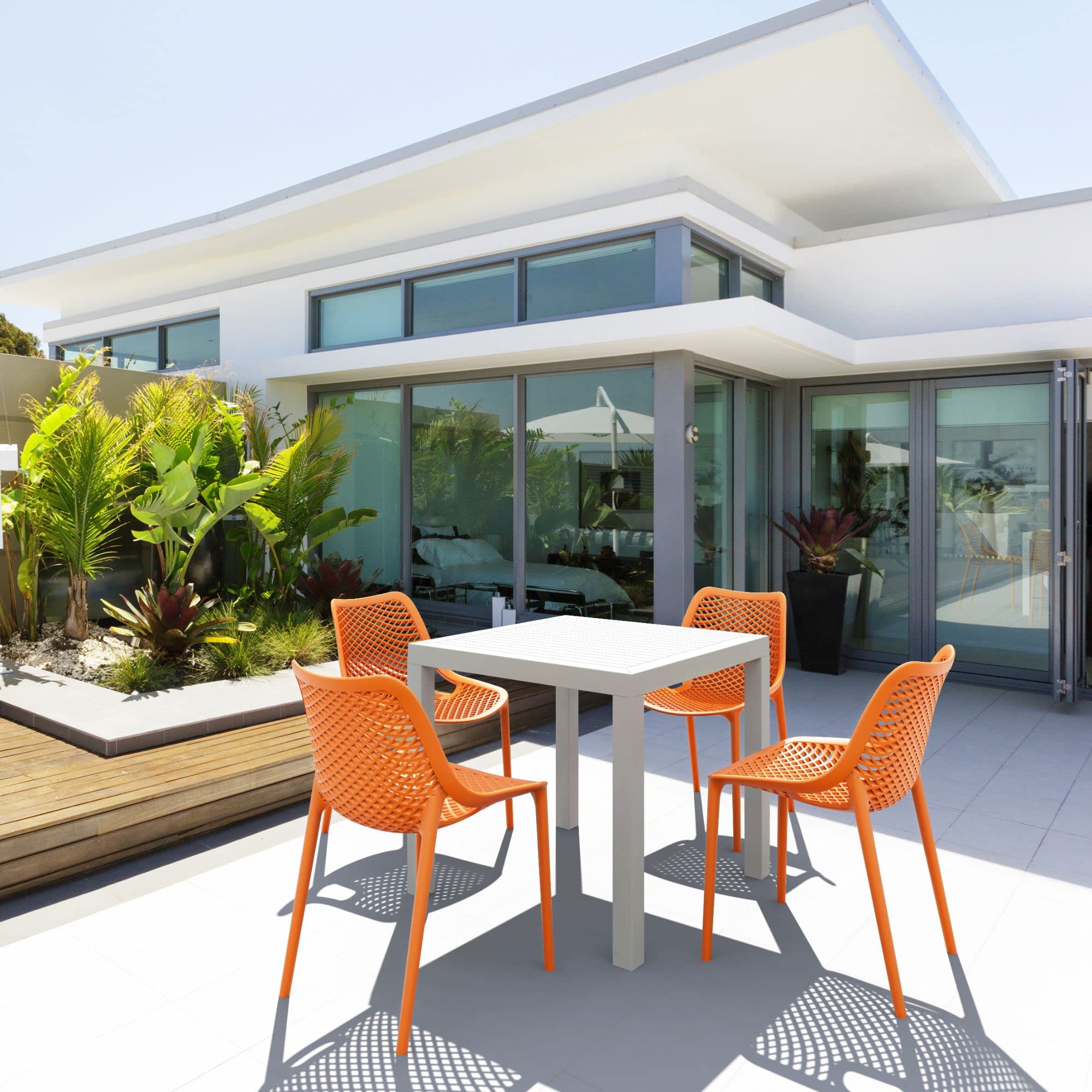5 - Piece White and Orange Outdoor Patio Dining Set - From Where -