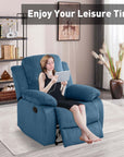 Aukfa Manual Recliner Chair, Overstuffed Single Sofa for Home Office, Flannel, Blue