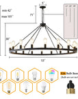 53” Black Large Wagon Wheel Chandelier - From Where -