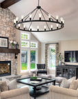 53” Black Large Wagon Wheel Chandelier - From Where -