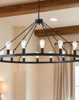 53” Black Large Wagon Wheel Chandelier - From Where -