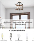 LNC Rustic Farmhouse 3-Light Semi-Flush Ceiling Light Distressed Wood