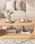 Coffee Table with Storage Shelf, Modern Rectangle Cocktail Table, Wood Center Table for Living Room (Wood)