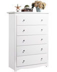 WLIVE White 5 Drawer Wood Dresser