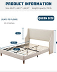 Queen Size Bed Frame, Platform Bed Frame with Upholstered Headboard, Modern Deluxe Wingback, Wood Slat Support, Mattress Foundation
