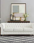 Emery Chesterfield Sofa, Luxurious Comfort for Cozy Living Rooms, Mid-Century Modern couch, Elegance & Serenity, 3-Seater Sofa White,PU