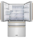 ZLINE 36" Autograph Edition 21.6 cu. ft Freestanding French Door Refrigerator with Water and Ice Dispenser in Fingerprint Resistant Stainless Steel with Gold Accents (RFMZ-36-G)