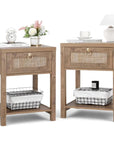 Farmhouse Rattan Nightstand Set of 2