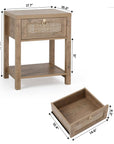 Farmhouse Rattan Nightstand Set of 2