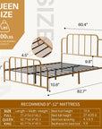 Queen Gold Metal Platform Bed Frame