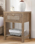 Farmhouse Rattan Nightstand Set of 2