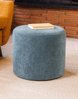 Wovenbyrd Round Pouf Ottoman with Foam Core Charcoal Wool Casual Boucle