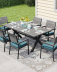 78.74" Long Aluminum Outdoor Dining Set with Cushions - From Where -