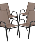 BizChair 4 Pack Brown Outdoor Stack Chair with Flex Comfort Material and Metal Frame
