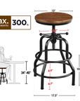 Alden Design 2pcs Vintage Metal Industrial Bar Stool Counter Height for Kitchen Bar, Brown